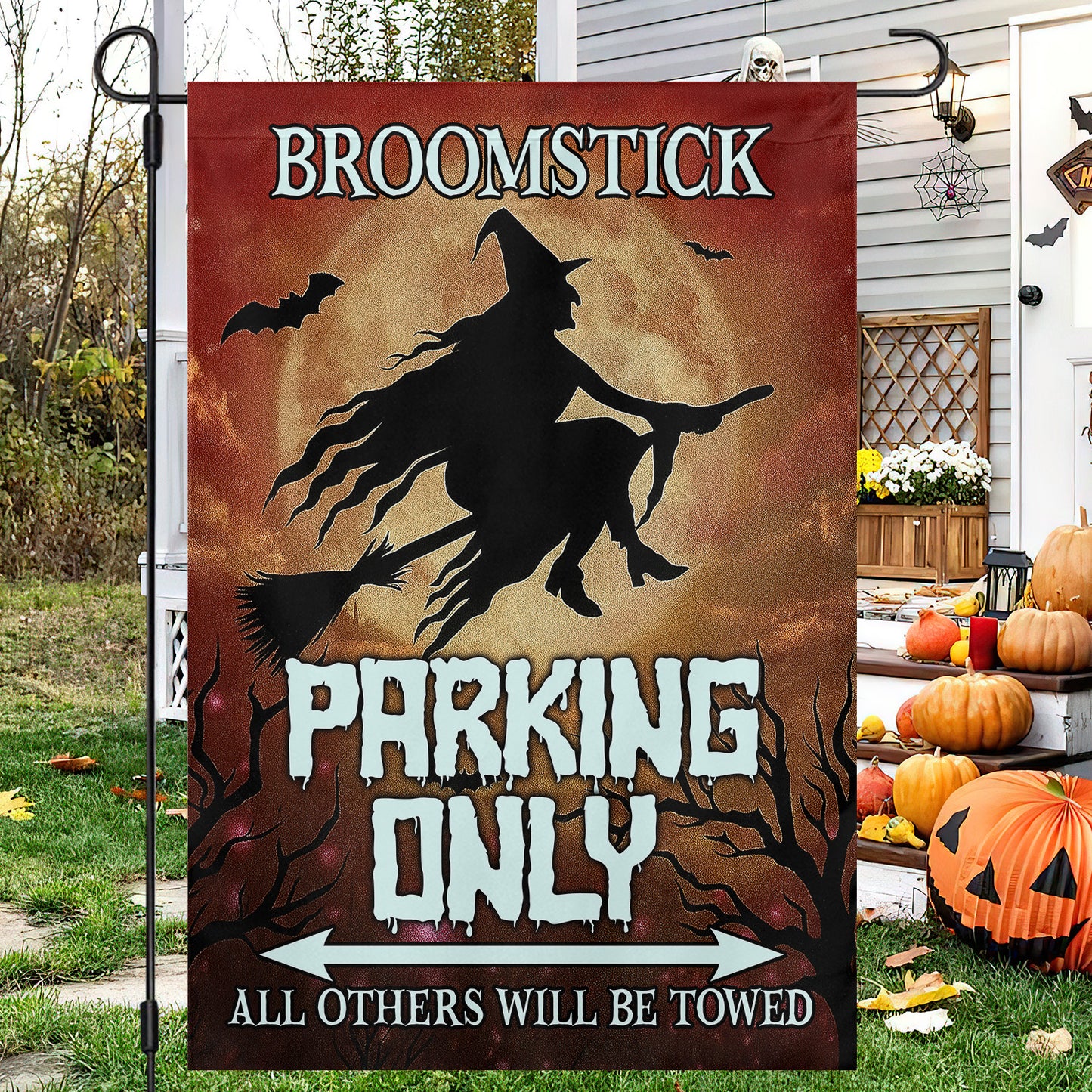 Funny Halloween Witch Flag House Flag, Broomstick Parking Only Yard Flag Spooky Season Gift For Witch Lovers