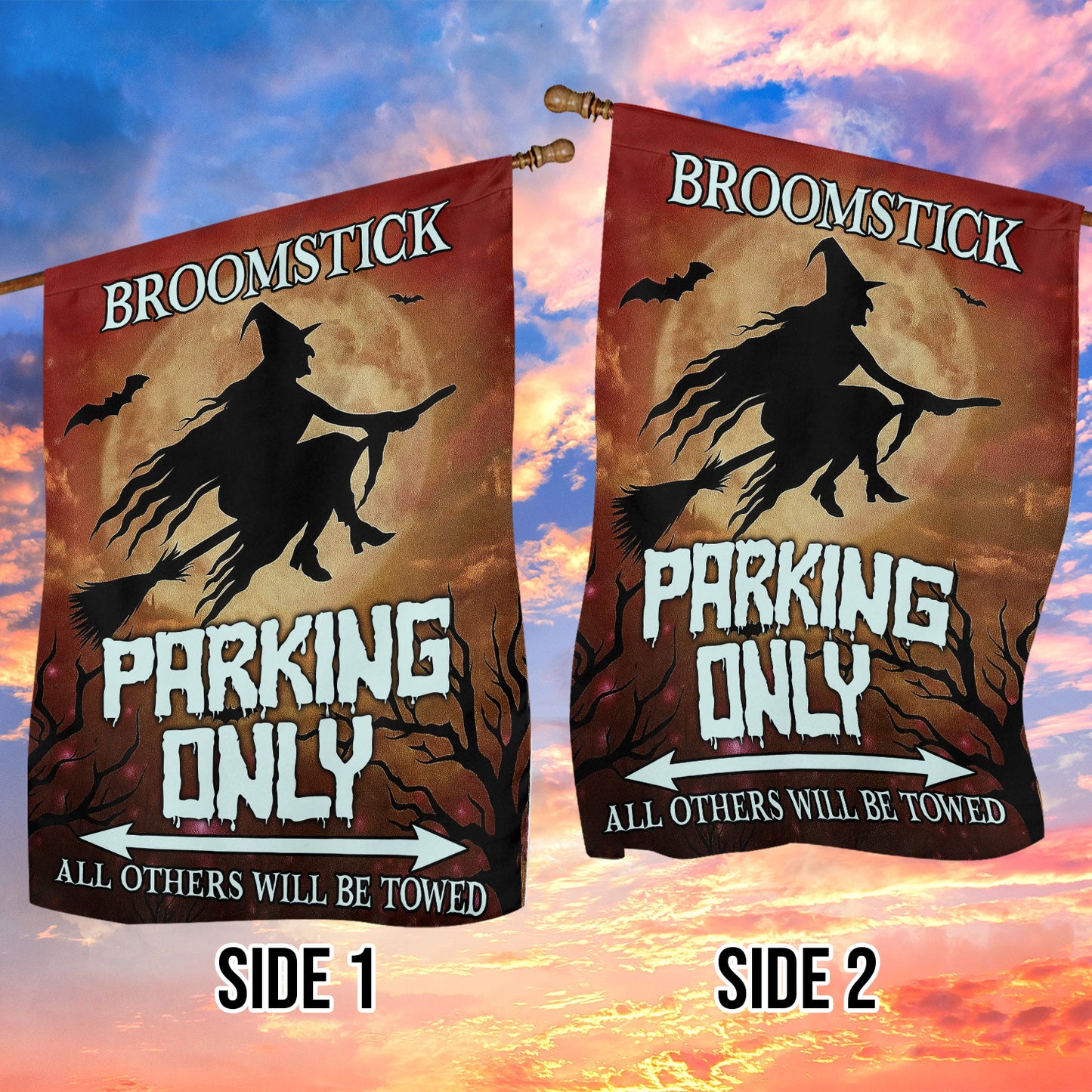 Funny Halloween Witch Flag House Flag, Broomstick Parking Only Yard Flag Spooky Season Gift For Witch Lovers