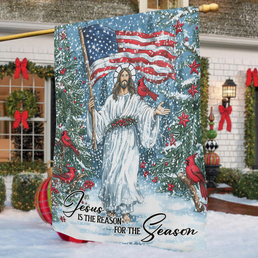 Christmas Jesus USA Flag Garden & House Flag, Jesus Is The Reason Yard Flag, Xmas Gift For Jesus Lovers