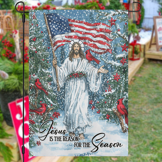 Christmas Jesus USA Flag Garden & House Flag, Jesus Is The Reason Yard Flag, Xmas Gift For Jesus Lovers