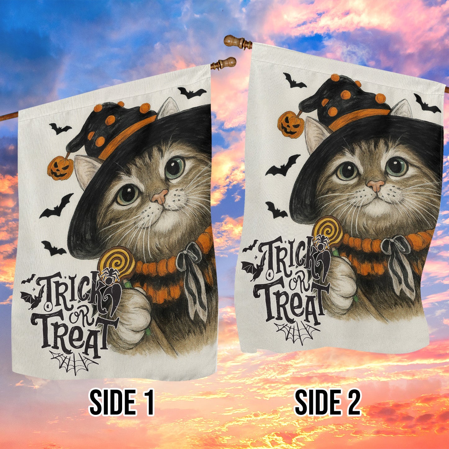 Cute Halloween Cat Garden Flag House Flag, Trick Or Treat Yard Flag Spooky Season Gift For Cat Lovers
