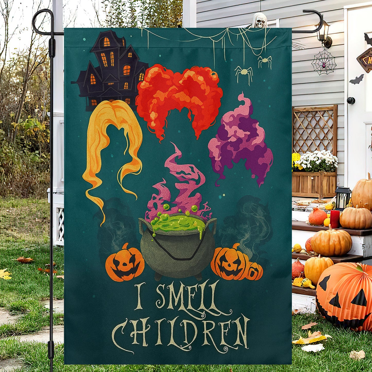 Funny Halloween Witch Flag House Flag, I Smell Children Yard Flag Spooky Season Gift For Witch Lovers