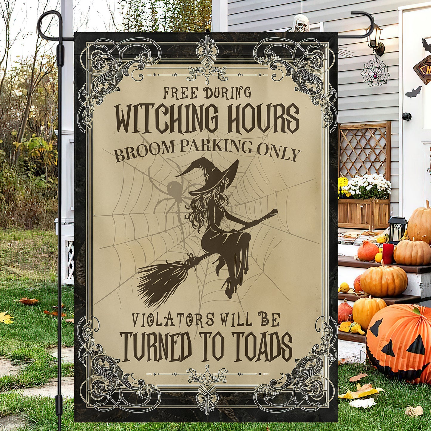 Funny Halloween Witch Flag House Flag, Free During Witching Hours Yard Flag Spooky Season Gift For Witch Lovers