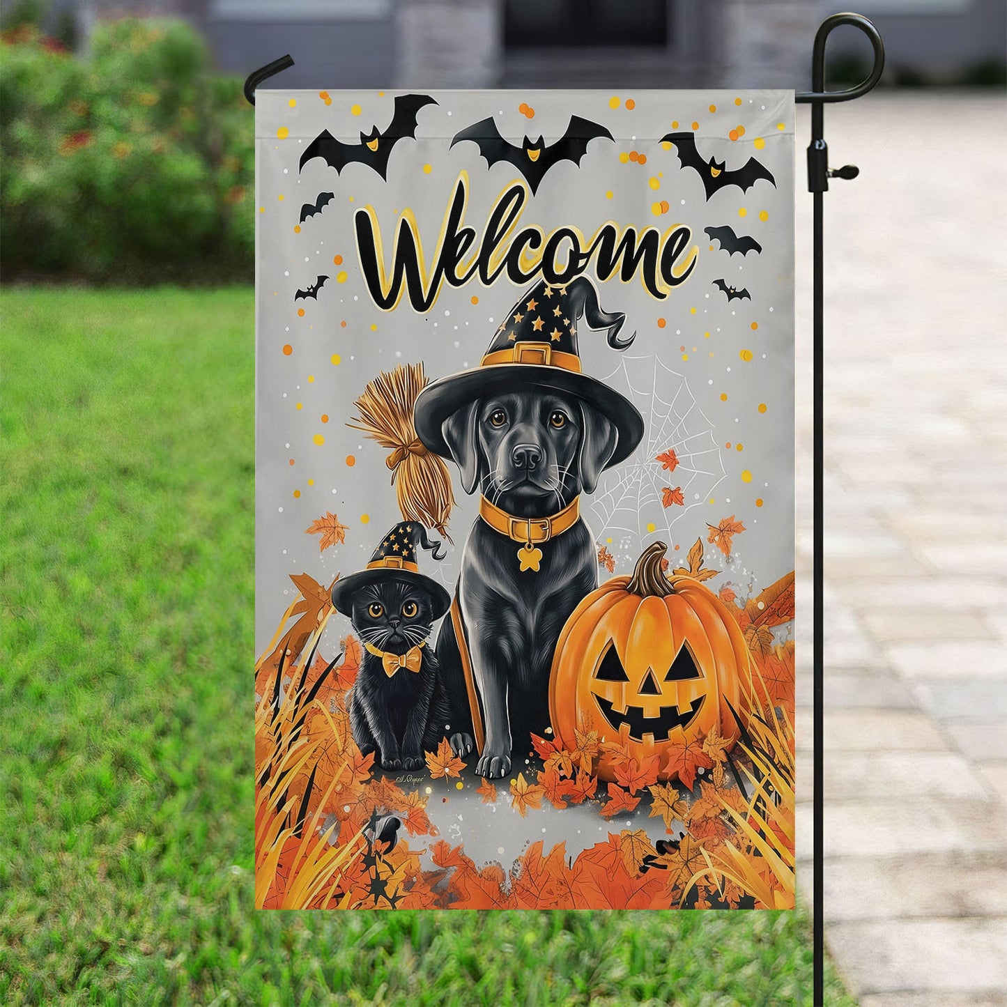 Halloween Dog Garden Flag & House Flag, Dog And Cat Welcome Spooky Season Outdoor Decor, Yard Decor Gift For Dog Lovers