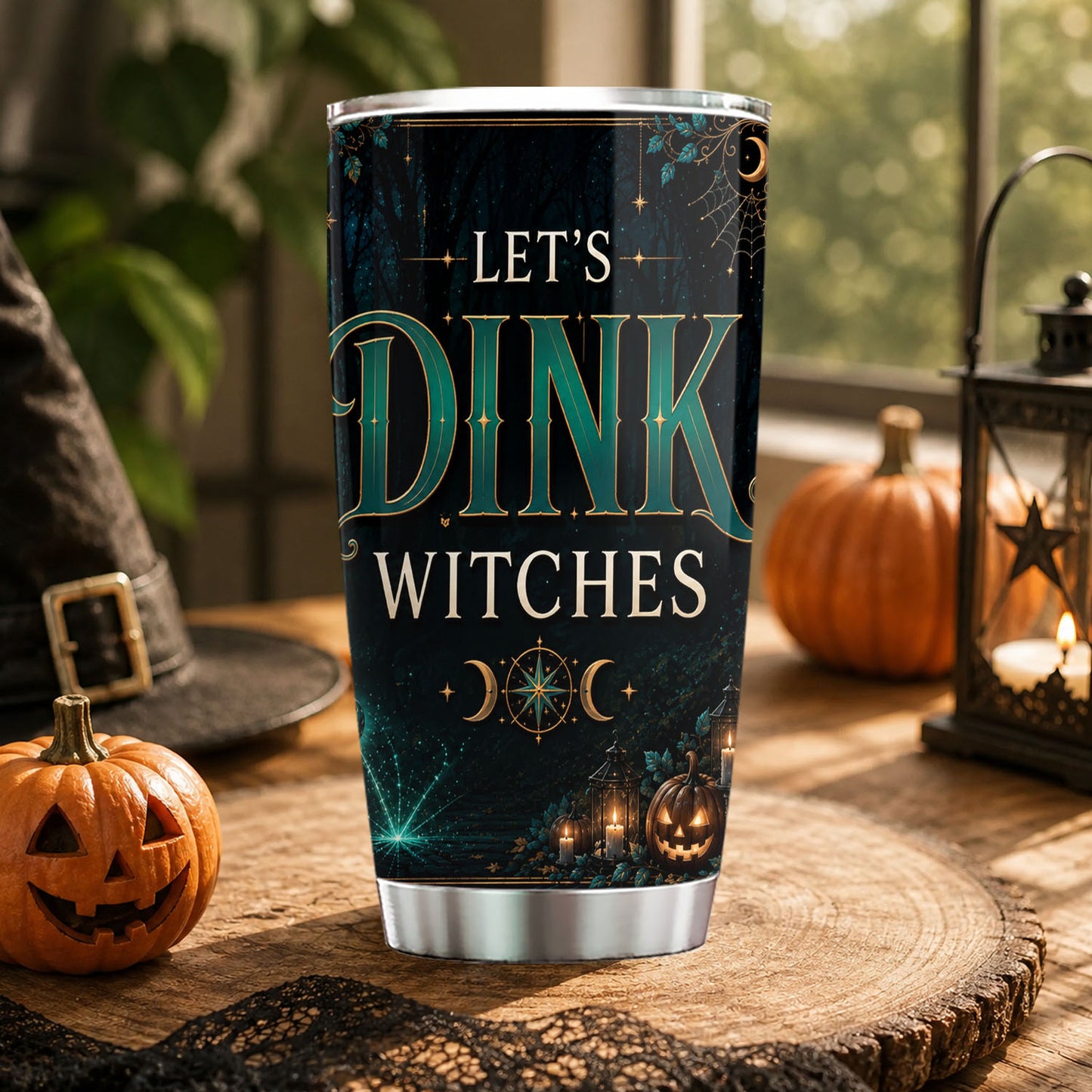 Personalized Halloween Pickleball Witch Tumbler, Let's Dink Witches, Spooky Season Stainless Steel Tumbler, Travel Mug Tumblers Gift For Witch Lover