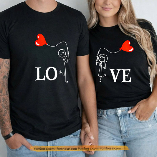 Funny Couple Matching T-shirt, LO & VE Couple Tees Valentine Gift