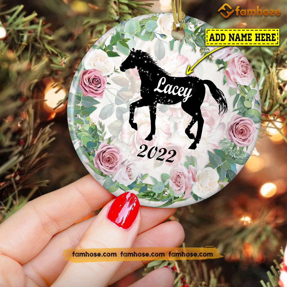 Christmas Horse Ornament, Stron Horse Gift For Horse Lovers, Personalized Custom Circle Ceramic Ornament