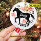 Christmas Horse Ornament, Strong Horse With Flower Gift For Horse Lovers, Personalized Custom Circle Ceramic Ornament