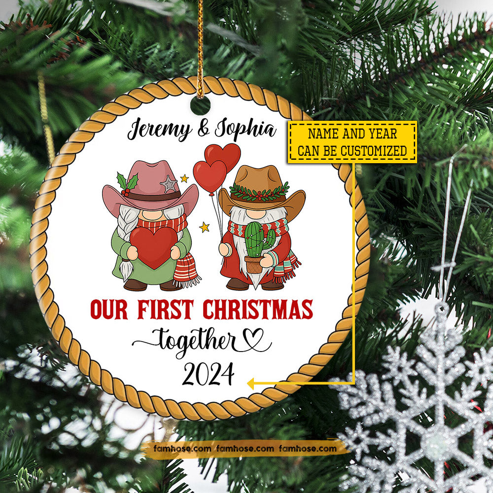 Lovely Personalized Gnomies Couple Ornament, Our First Christmas Together Ornament Gift For Couple