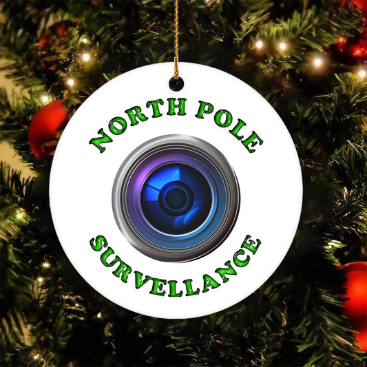 North Pole Survellance Funny Simulated Camera Christmas Circle Ceramic Ornament Gift