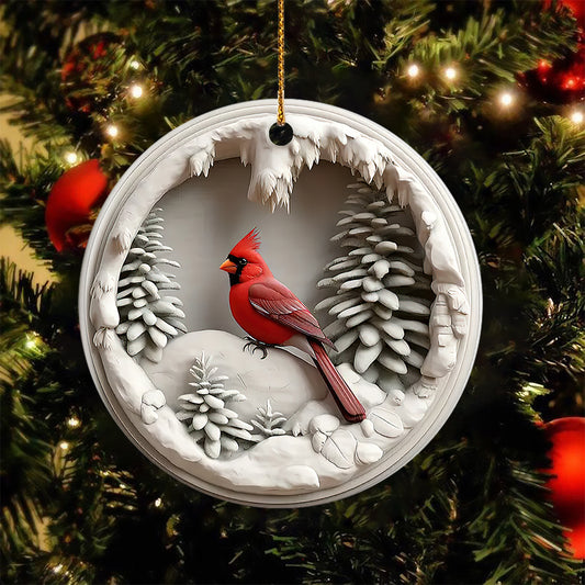 The Cardinal's Snowy Haven Ceramic Ornament Christmas, Bird Ornament Gift For Decorating Christmas Tree