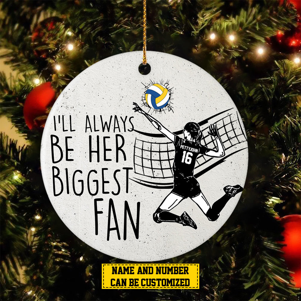 Personalized Volleyball Girl Christmas Ornament, Be Her Biggest Fan, Xmas Circle Ceramic Ornament Gift For Volleyball Lovers