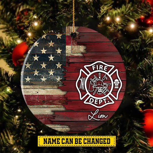 Personalized Firefighter Christmas Ornament, Fire Dept, Xmas Circle Ceramic Ornament Gift For Firefighter Lovers