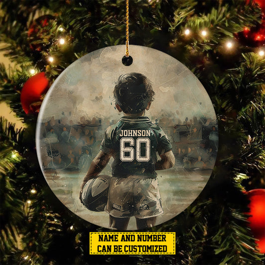 Personalized Rugby Boy Christmas Ornament, My Life, Xmas Circle Ceramic Ornament Gift For Rugby Lovers