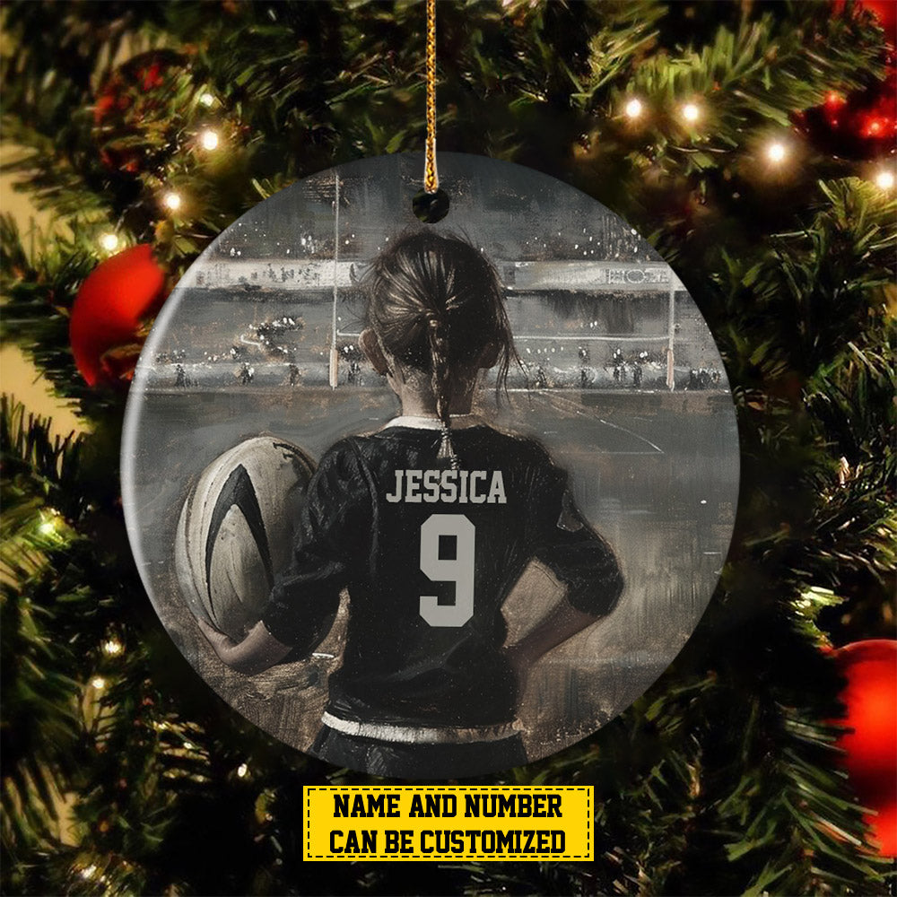 Personalized Rugby Girl Christmas Ornament, Born To Play Rugby, Xmas Circle Ceramic Ornament Gift For Softball Lovers