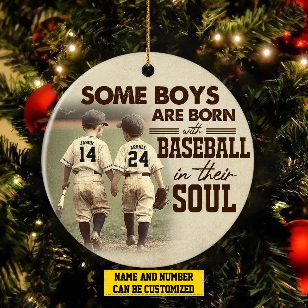 Personalized Couple Baseball Boy Christmas Ornament, Some Boys Are Born With, Xmas Circle Ceramic Ornament Gift For Baseball Lovers