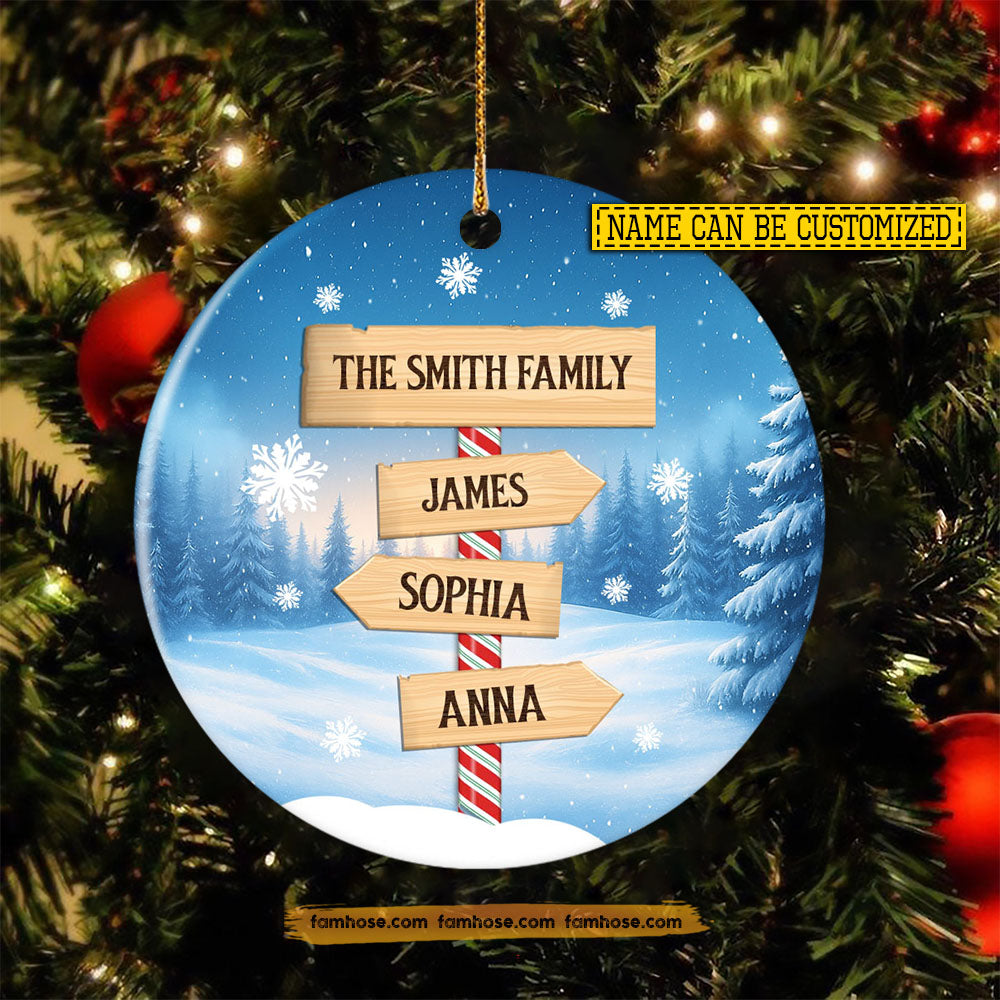 Personalized Christmas Family Circle Ceramic Ornament, Winter Wonderland Family Ornament Xmas Gift For Family