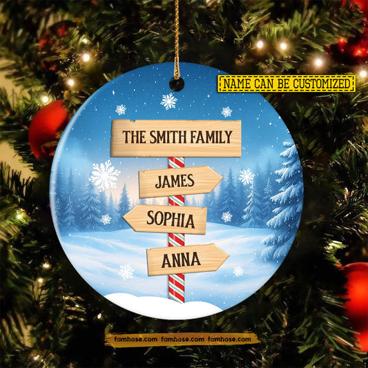 Personalized Christmas Family Circle Ceramic Ornament, Winter Wonderland Family Ornament Xmas Gift For Family