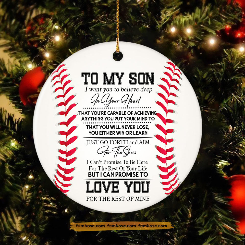 Baseball Circle Ornament, To My Son Love You Ornament Gift For Parents Of Baseball Players