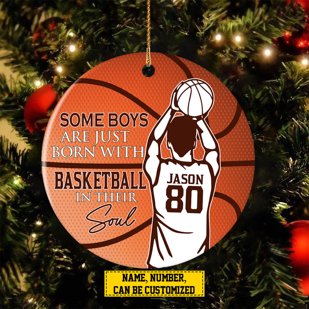 Personalized Basketball Boy Christmas Ornament, Some Boys Are Just Born With, Xmas Circle Ceramic Ornament Gift For Basketball Lovers