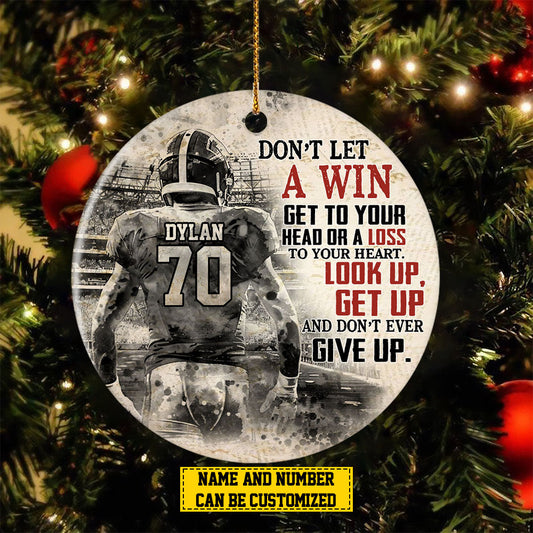 Personalized Football Christmas Ornament, Don't Let A Win Get To Your, Xmas Circle Ceramic Ornament Gift For Football Lovers