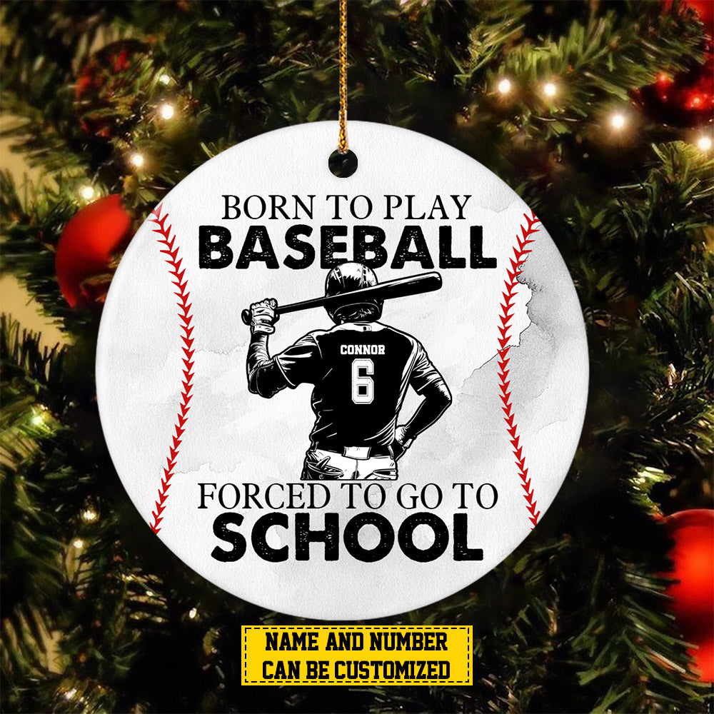 Personalized Baseball Boy Christmas Ornament, Born To Play Baseball, Xmas Circle Ceramic Ornament Gift For Baseball Lovers