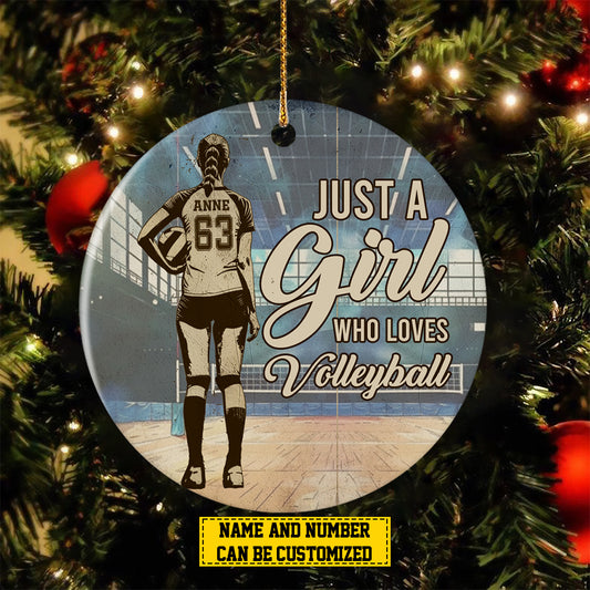 Personalized Volleyball Girl Christmas Ornament, Just A Girl Who Loves, Xmas Circle Ceramic Ornament Gift For Volleyball Lovers