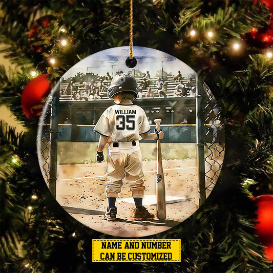 Personalized Baseball Boy Christmas Ornament, Make Your Mark On The Field, Xmas Circle Ceramic Ornament Gift For Baseball Lovers