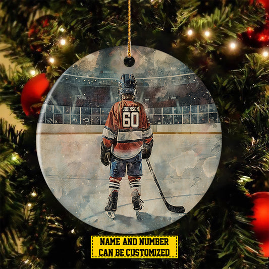 Personalized Hockey Girl Christmas Ornament, Xmas Circle Ceramic Ornament Gift For Hockey Lovers