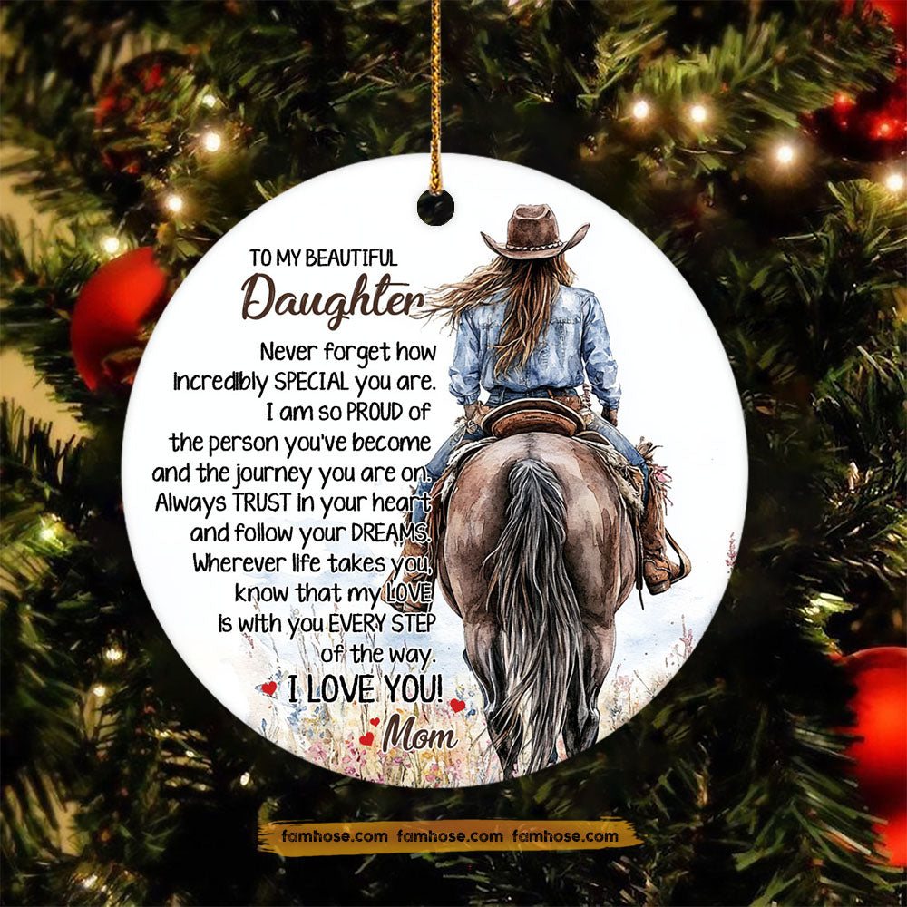 Christmas Cowgirl Ornament, To My Beautiful Daughter Ornament Xmas Gift For Cowgirl's Mom