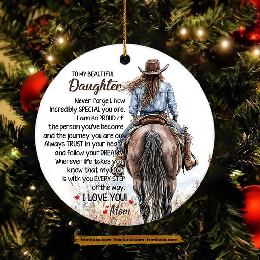 Christmas Cowgirl Ornament, To My Beautiful Daughter Ornament Xmas Gift For Cowgirl's Mom