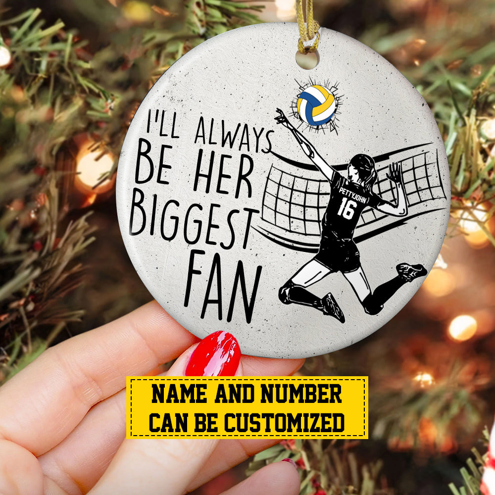 Personalized Volleyball Girl Christmas Ornament, Be Her Biggest Fan, Xmas Circle Ceramic Ornament Gift For Volleyball Lovers