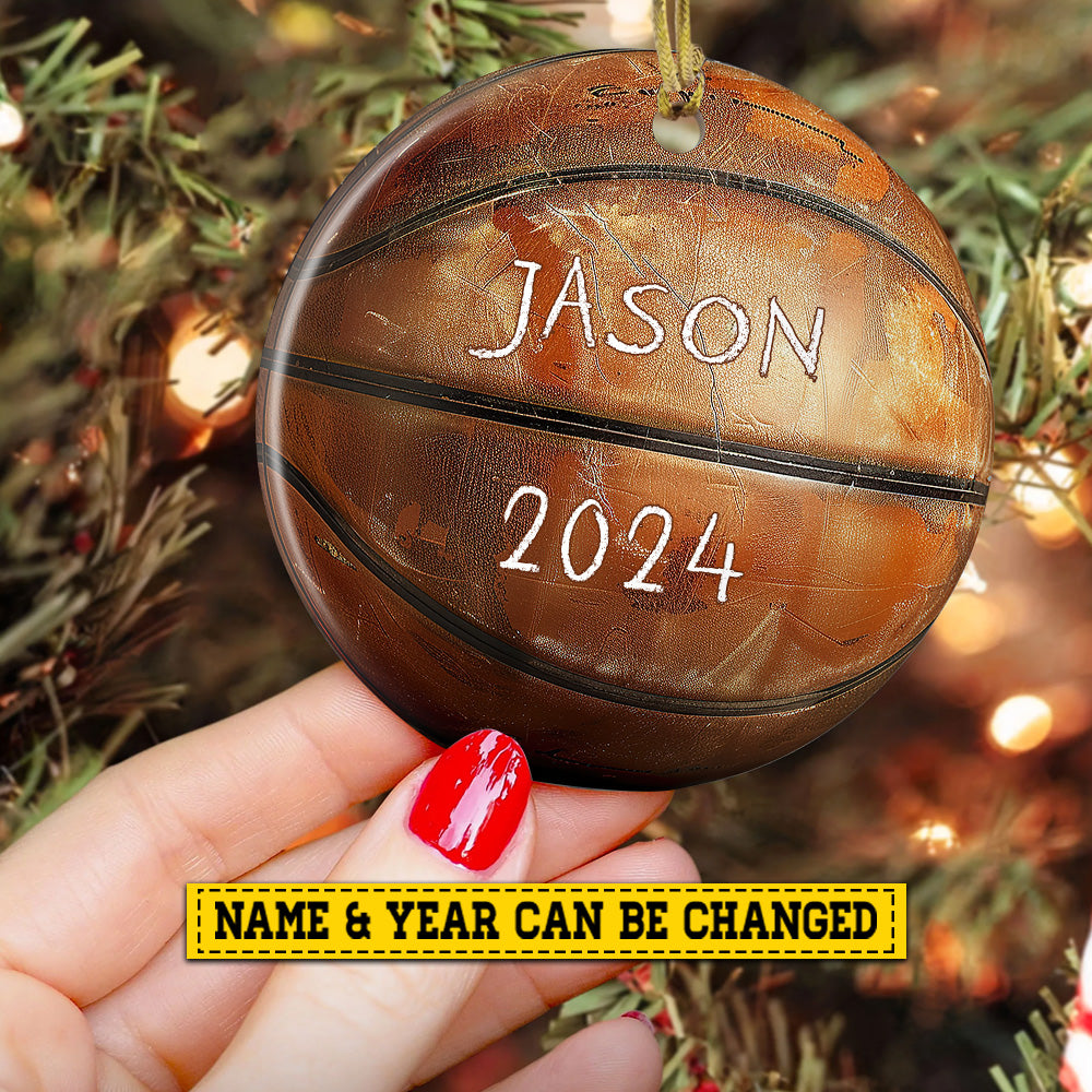 Personalized Basketball Christmas Ornament, Xmas Circle Ceramic Ornament Gift For Basketball Lovers