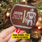 Personalized Vintage Football Boy Christmas Ornament, Xmas Circle Ceramic Ornament Gift For Football Lovers