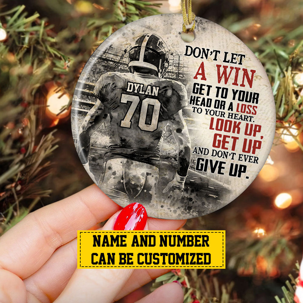 Personalized Football Christmas Ornament, Don't Let A Win Get To Your, Xmas Circle Ceramic Ornament Gift For Football Lovers