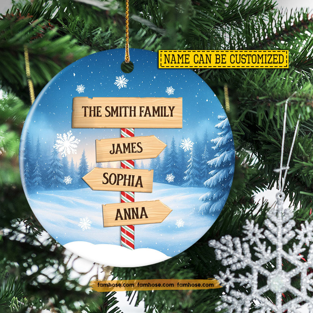 Personalized Christmas Family Circle Ceramic Ornament, Winter Wonderland Family Ornament Xmas Gift For Family