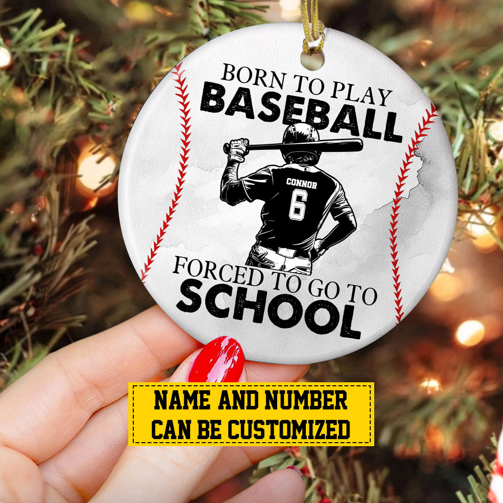 Personalized Baseball Boy Christmas Ornament, Born To Play Baseball, Xmas Circle Ceramic Ornament Gift For Baseball Lovers