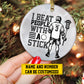 Personalized Lacrosse Boy Christmas Ornament, I Beat People With A Stick, Xmas Circle Ceramic Ornament Gift For Lacrosse Lovers