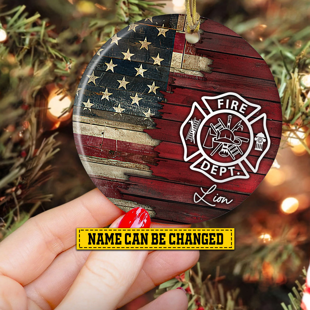 Personalized Firefighter Christmas Ornament, Fire Dept, Xmas Circle Ceramic Ornament Gift For Firefighter Lovers