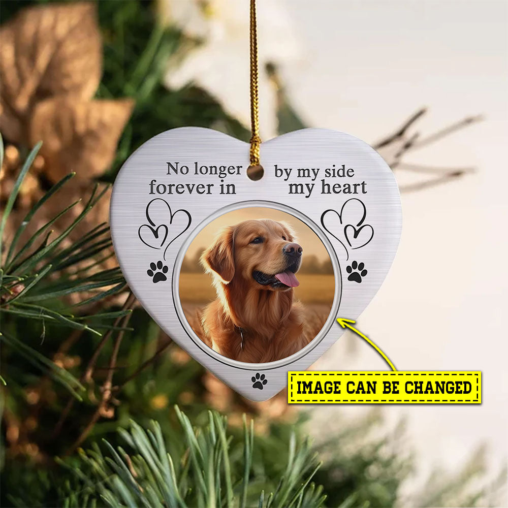 No Longer By My Side, Forever In My Heart, Personalized Dog Christmas Personalized Custom Heart Ceramic Ornament Gift For Dog Lovers