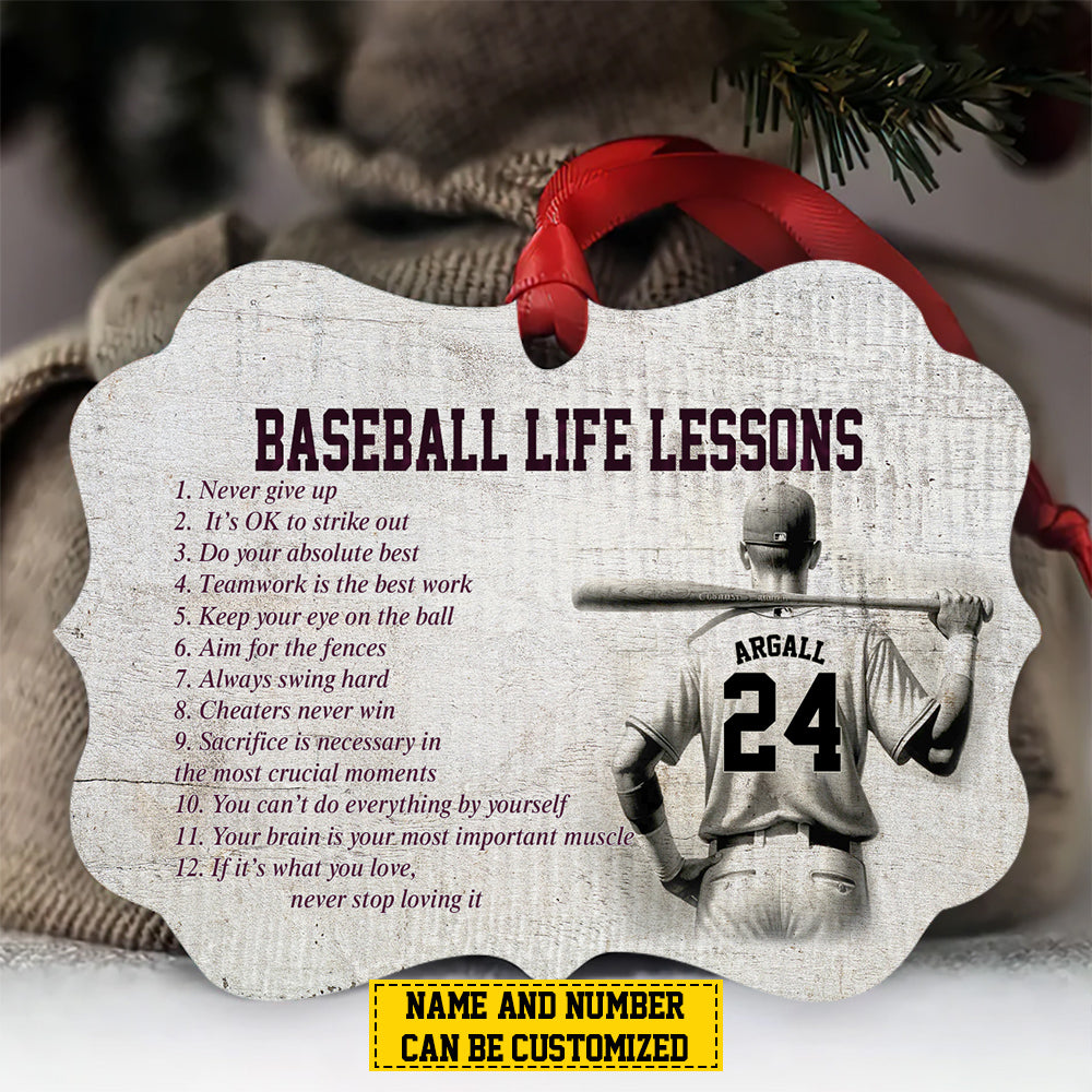 Personalized Baseball Boy Christmas Ornament, Baseball Life Lessons, Xmas Aluminum Ornament Gift For Baseball Lovers