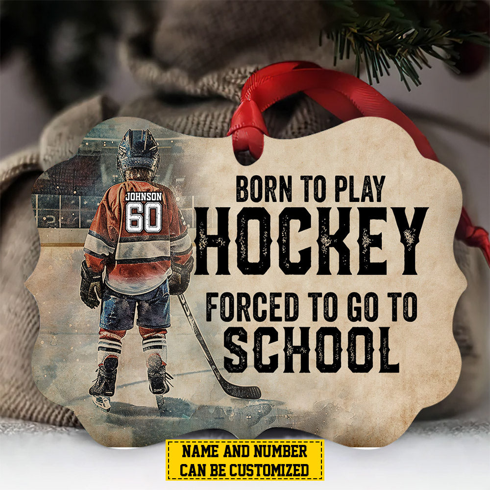 Personalized Hockey Boy Christmas Ornament, Born To Play, Xmas Aluminum Ornament Gift For Hockey Lovers