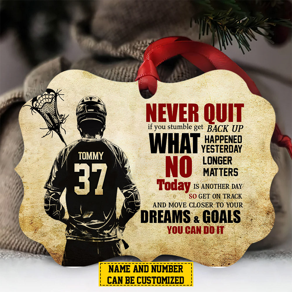 Personalized Lacrosse Boy Christmas Ornament, Dreams Goals You Can Do It, Xmas Aluminum Ornament Gift For Lacrosse Lovers