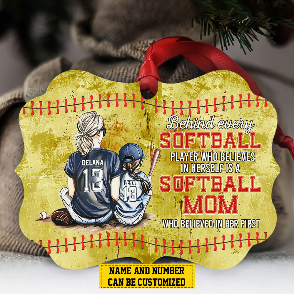 Personalized Softball Girl Christmas Ornament, Softball Mom Who Believed In Her First, Xmas Aluminum Ornament Gift For Softball Lovers