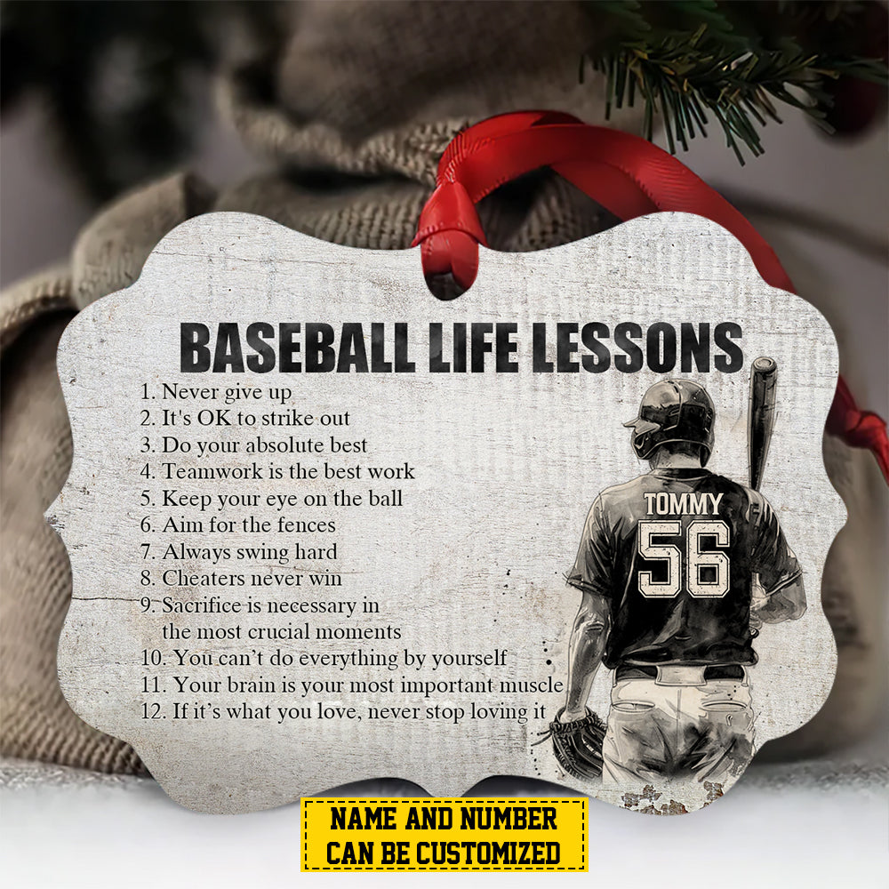 Personalized Baseball Boy Christmas Ornament, Baseball Life Lessons, Xmas Aluminum Ornament Gift For Baseball Lovers