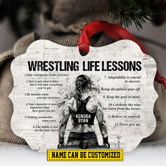 Personalized Wrestling Girl Christmas Ornament, Wrestling Life Lessons, Xmas Aluminum Ornament Gift For Wrestling Lovers