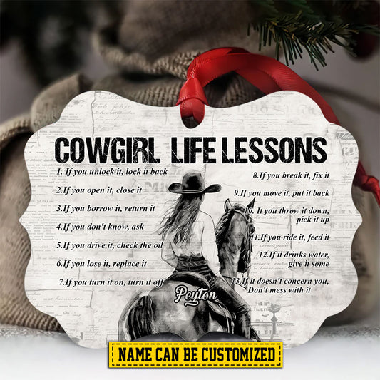 Personalized Cowgirl Christmas Ornament, Cowgirl Life Lessons, Xmas Aluminum Ornament Gift For Horse Lovers