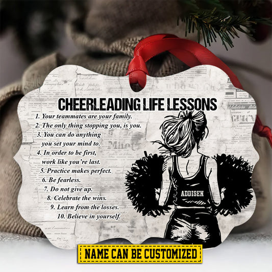 Personalized Cheerleading Girl Christmas Ornament, Cheerleading Life Lessons, Xmas Aluminum Ornament Gift For Cheerleading Lovers