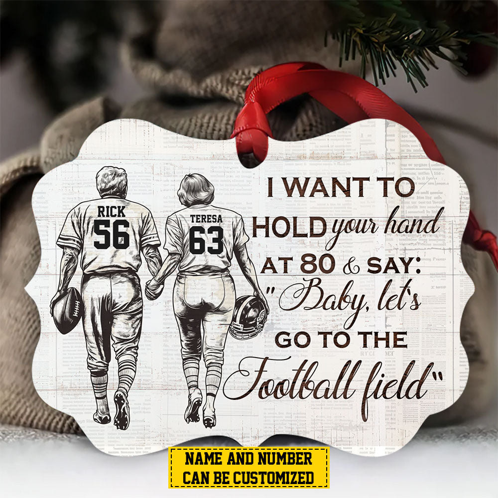 Personalized Couple Football Christmas Ornament, I Want To Hold Your Hand, Xmas Aluminum Ornament Gift For Football Lovers