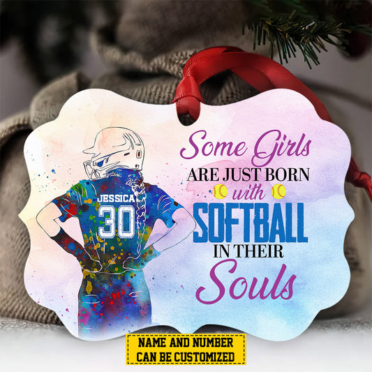 Personalized Softball Girl Christmas Ornament, Softball In Their Souls, Xmas Aluminum Ornament Gift For Softball Lovers